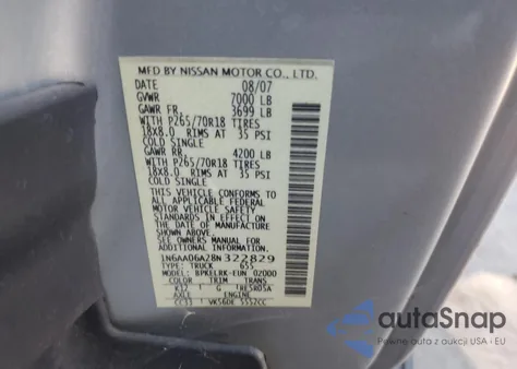 2008 Nissan Titan Xe z USA, uszkodzony, nr VIN 1N6AA06A28N322829